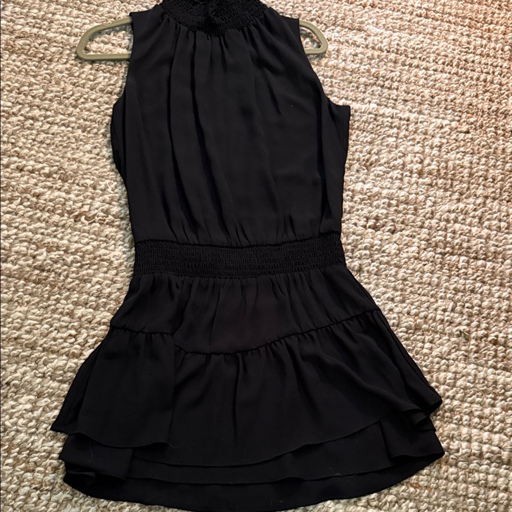 KRISA Black Tiered Sleeveless Ruffled Dress